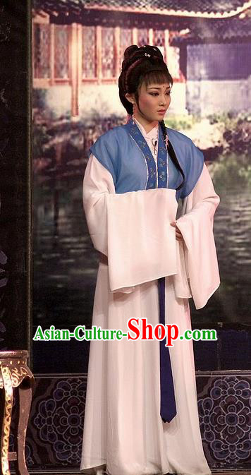 Chinese Shaoxing Opera Servant Girl Cui Yun Dress Yue Opera Wu Nv Bai Shou Xiaodan Costumes Garment Maidservant Apparels and Hair Ornament