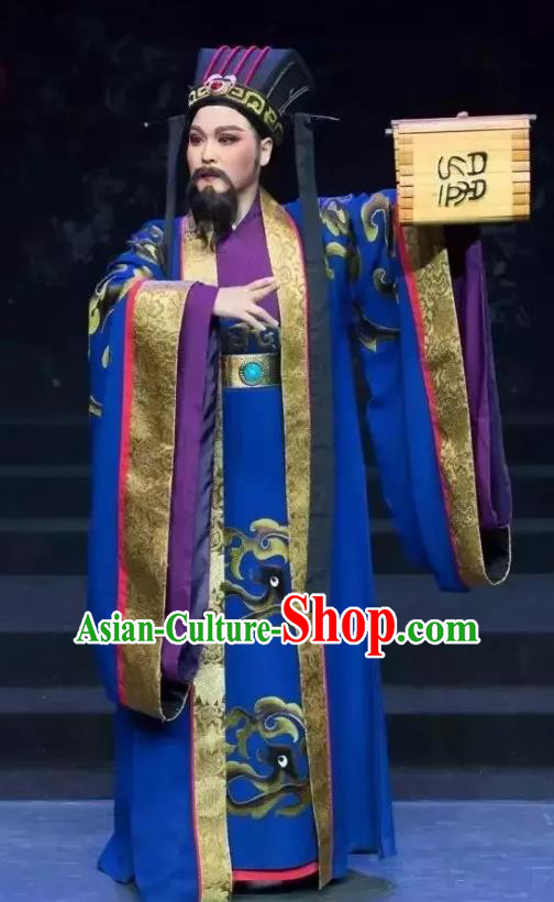 Chinese Yue Opera Minister Costumes and Headwear Han Xing Wei Yang Shaoxing Opera Apparels Garment Han Dynasty Official Clothing