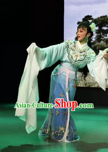 Chinese Shaoxing Opera Hua Tan Blue Dress and Headpieces A Bride For A Ride Apparels Yue Opera Diva Wang Xiuying Garment Costume