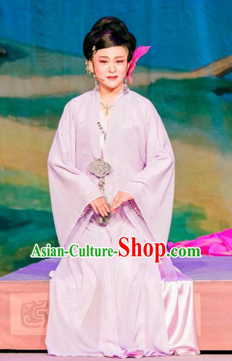 Chinese Shaoxing Opera Dame Dress Costumes and Hair Accessories Hu Die Meng Butterfly Dream Yue Opera Elderly Female Garment Apparels