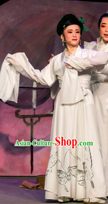 Chinese Shaoxing Opera Dan Role White Dress and Headpieces Hu Die Meng Butterfly Dream Yue Opera Garment Dame Tian Xiu Apparels Costumes