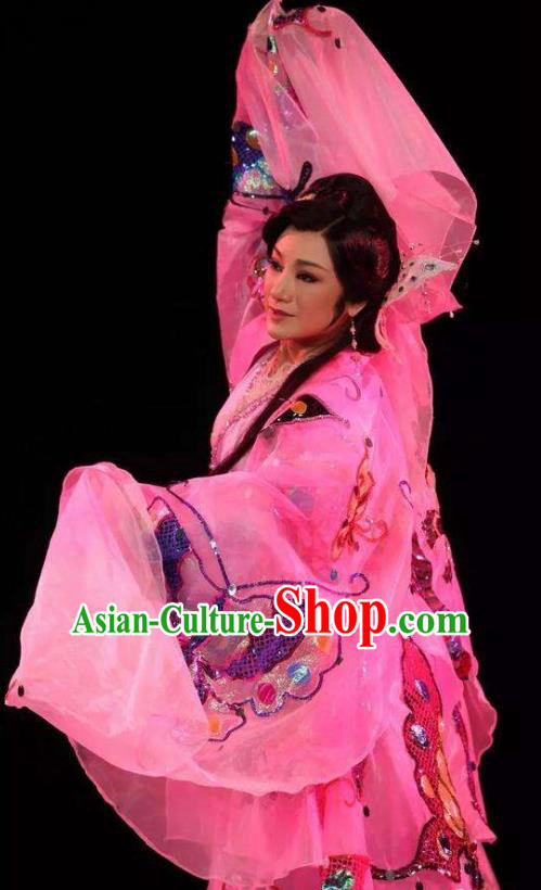 Chinese Shaoxing Opera Dance Dress and Headpiece Hu Die Meng Butterfly Dream Yue Opera Garment Young Lady Apparels Costumes