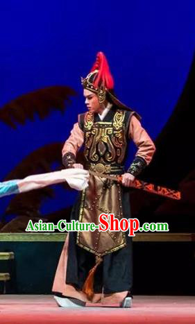 Chinese Yue Opera Wusheng Young Male Apparels Costumes and Headwear Shaoxing Opera Changle Palace Garment General Armor