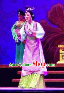 Chinese Shaoxing Opera Civilian Lady Costumes and Headdress Changle Palace Yue Opera Actress Garment Han Dynasty Female Cao Huiniang Apparels