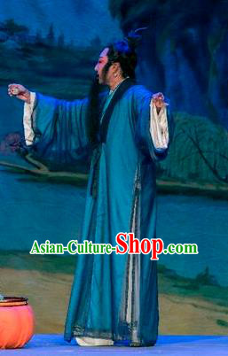 Chinese Yue Opera Philosopher Apparels Costumes and Headpiece Hu Die Meng Butterfly Dream Shaoxing Opera Laosheng Elderly Man Zhuang Zhou Garment