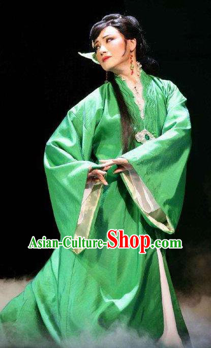 Chinese Shaoxing Opera Young Lady Green Dress Costumes and Headpieces Hu Die Meng Butterfly Dream Yue Opera Garment Female Apparels