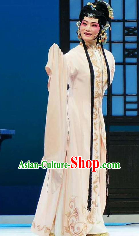 Chinese Shaoxing Opera Actress Young Female Hui Niang Costumes and Headpieces Xiang Luo Ji Yue Opera Hua Tan Garment Dress Apparels