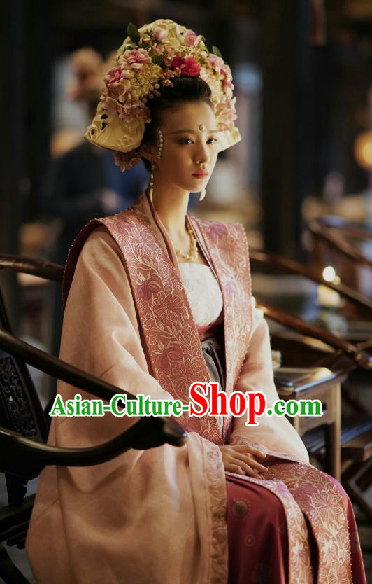 Chinese Ancient Noble Consort Zhang Historical Costumes Drama Serenade of Peaceful Joy Song Dynasty Court Concubine Garment and Hair Accessories