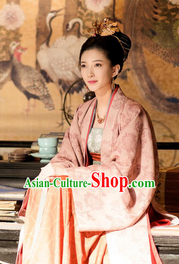 Chinese Ancient Imperial Empress Historical Costumes and Headpieces Drama Serenade of Peaceful Joy Song Dynasty Court Queen Cao Danshu Dress Garment