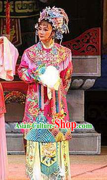 Chinese Shaoxing Opera Hua Tan Embroidered Robe Costumes and Headwear Yue Opera Garment Apparels San Kan Yu Mei Princess Liu Jinding Clothing