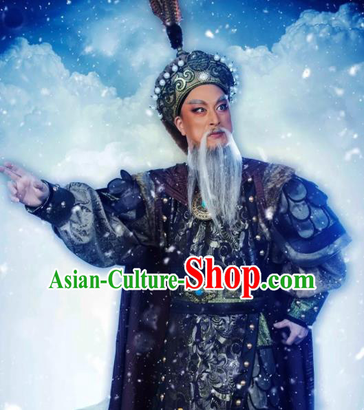 Chinese Yue Opera Elderly Man Costumes and Hat Shaoxing Opera The Desolate Palace of Liao Apparels Garment General Armor Clothing