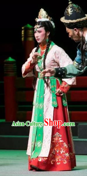 Chinese Shaoxing Opera Princess Dress Costumes and Headwear The Desolate Palace of Liao Yue Opera Hua Tan Shan Deng Garment Apparels