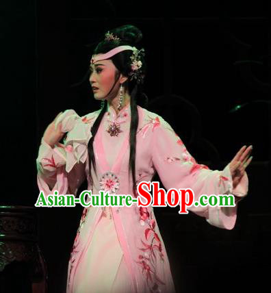 Chinese Shaoxing Opera Young Female Feng Jie Apparels Costumes and Headdress Yue Opera Noble Consort Pink Dress Garment