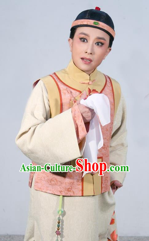 Chinese Yue Opera Qing Dynasty Young Male Costumes and Hat Shaoxing Opera Ban Ba Jan Dao Apparels Childe Xu Tianci Garment