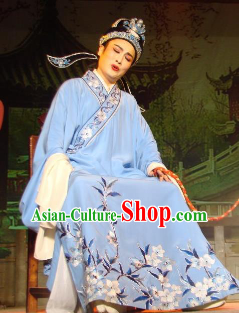 Lions Roar Chinese Yue Opera Scholar Chen Zao Costumes and Hat Shaoxing Opera Xiaosheng Young Male Garment Apparels