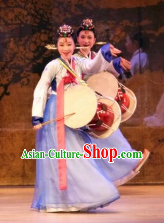 Chinese Shaoxing Opera Korean Dance Garment and Headdress Chunh Yang Yue Opera Geisha Dress Apparels Costumes