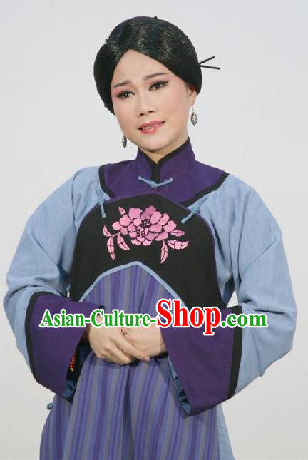 Chinese Shaoxing Opera Servant Woman Apparels Costumes and Headpieces Ban Ba Jan Dao Yue Opera Maidservant Garment