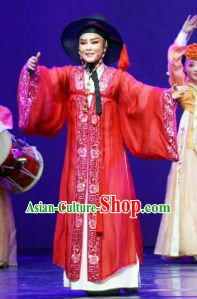 Chinese Yue Opera Young Male Li Menglong Costumes and Hat Shaoxing Opera Chunh Yang Xiao Sheng Niche Apparels Garment Scholar Red Clothing