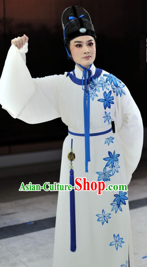 Liu Yong Chinese Yue Opera Young Male Role Xiao Sheng Garment and Hat Shaoxing Opera Scholar Poet Apparels Costumes