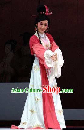 Chinese Shaoxing Opera Young Lady Apparels and Headpieces Liu Yong Yue Opera Actress Dress Garment Hua Tan Costumes