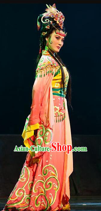 Chinese Shaoxing Opera Hua Tan Costumes and Hair Accessories Yue Opera Hai Ming Zhu Princess Hailong Dress Apparels Actress Garment