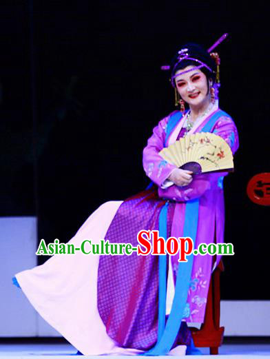 Chinese Shaoxing Opera Elderly Woman Purple Apparels Costumes and Headpieces Liu Yong Yue Opera Procuress Dress Garment