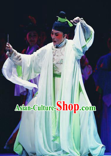 Liu Yong Chinese Yue Opera Xiao Sheng Poet Garment and Headwear Shaoxing Opera Scholar Apparels Costumes Young Male Role