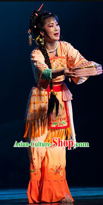 Chinese Shaoxing Opera Fisher Maiden Costumes and Hair Accessories Yue Opera Hua Tan Hai Ming Zhu Actress Garment Dress Apparels