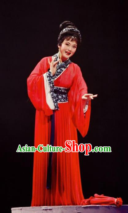 Meng Jiangnv Chinese Shaoxing Opera Hua Tan Costumes and Headdress Yue Opera Actress Garment Apparels Red Dress