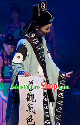 Chinese Yue Opera Taoist Chou Role Costumes and Hat Hai Ming Zhu Shaoxing Opera Elderly Male Garment Apparels