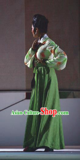 Chinese Shaoxing Opera Xiao Dan Young Female Green Dress Costumes Apparels and Headpieces Yue Opera Liu Yong Hua Tan Geisha Garment