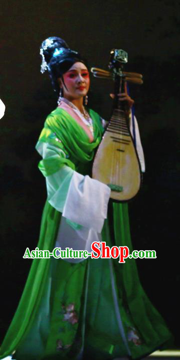 Chinese Shaoxing Opera Courtesan Young Female Green Dress and Headdress Yue Opera Liu Yong Hua Tan Actress Garment Apparels Costumes