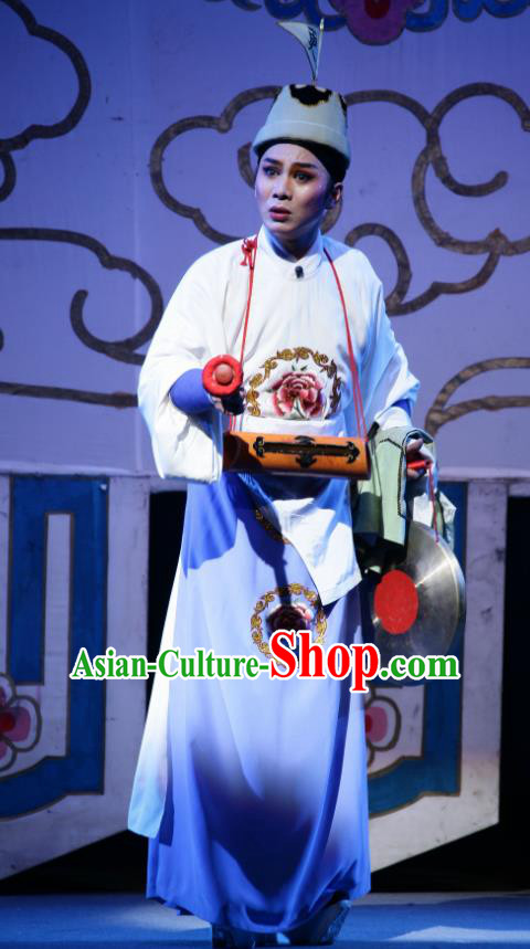 Chinese Yue Opera Zhuang Yuan Da Geng Xiaosheng Garment and Hat Shaoxing Opera Young Male Night Watchman Apparels Costumes