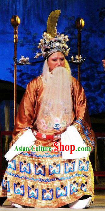 Chinese Yue Opera Zhuang Yuan Da Geng Laosheng Chancellor Costumes and Headwear Shaoxing Opera Elderly Male Garment Apparels