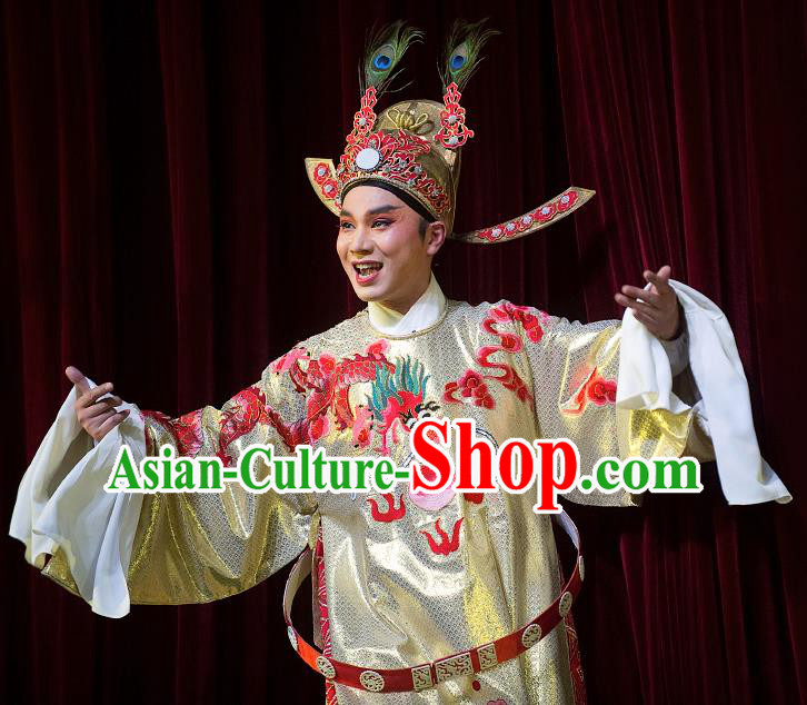 Zhuang Yuan Da Geng Chinese Yue Opera Number One Scholar Garment and Headwear Shaoxing Opera Xiaosheng Costumes Apparels Embroidered Robe