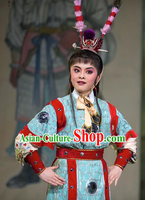 Zhuang Yuan Da Geng Chinese Yue Opera Wusheng Garment and Headwear Shaoxing Opera Martial Male Costumes Soldier Takefu Apparels