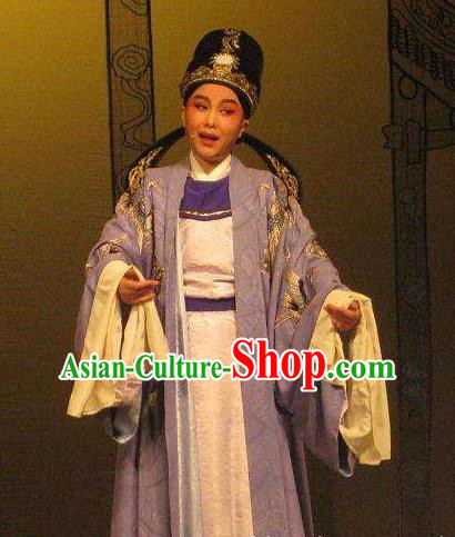 Chinese Classical Yue Opera Scholar Apparels Costumes and Headwear Dao Guan Qin Yuan Shaoxing Opera Xiaosheng Young Male Pan Bizheng Garment Clothing