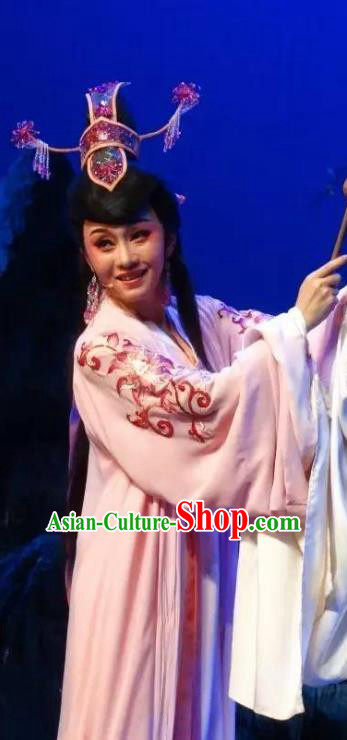 Chinese Shaoxing Opera Young Female Taoist Nun Costumes and Headdress Yue Opera Dao Guan Qin Yuan Actress Garment Dress Apparels