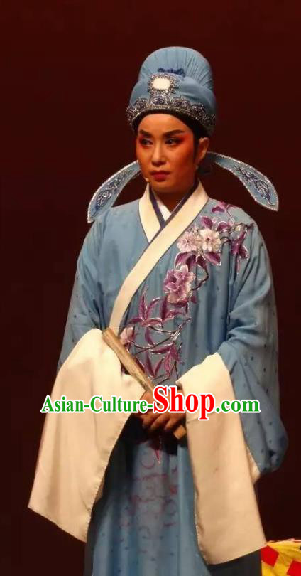 Chinese Yue Opera Young Man Scholar Pan Bizheng Apparels Costumes and Hat Dao Guan Qin Yuan Shaoxing Opera Xiaosheng Niche Garment