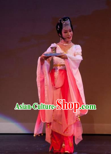 Chinese Shaoxing Opera Xiao Dan Dress Garment and Headpiece The Princess Messenger Farewell at Lakeside Yue Opera Servant Girl Apparels Costumes