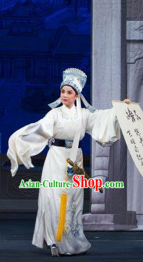 Li Mei Yue Chinese Yue Opera Young Man Scholar White Robe Apparels Costumes and Headwear Shaoxing Opera Xiaosheng Hong Xueqin Garment
