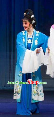 Chinese Shaoxing Opera Actress Blue Dress Costumes and Headpieces Tao Li Mei Yue Opera Huadan Young Lady Garment Apparels