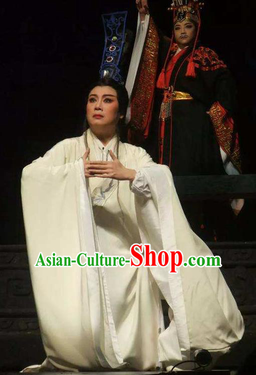 Chinese Yue Opera Official Han Feizi White Robe Young Male Costumes Clothing and Headwear Shaoxing Opera Xiaosheng Han Fei Garment Niche Apparels