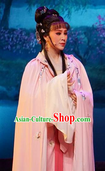 Chinese Shaoxing Opera Hua Tan Wang Lanying Dress Garment and Headpieces He Wenxiu Yue Opera Actress Apparels Costumes