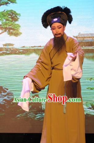 He Wenxiu Chinese Yue Opera Elderly Male Garment Apparels and Hat Shaoxing Opera Laosheng Old Servant Costumes