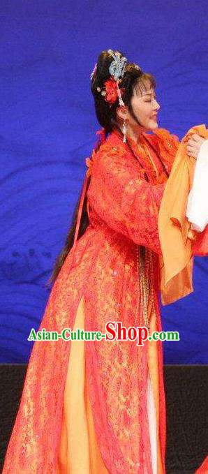 Chinese Shaoxing Opera Hua Tan Bride Wang Lanying Dress Costumes and Headpieces He Wenxiu Yue Opera Actress Wedding Garment Apparels