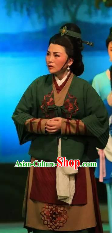 Chinese Shaoxing Opera Country Woman Dress Costumes and Headpieces He Wenxiu Yue Opera Middle Age Dame Garment Apparels