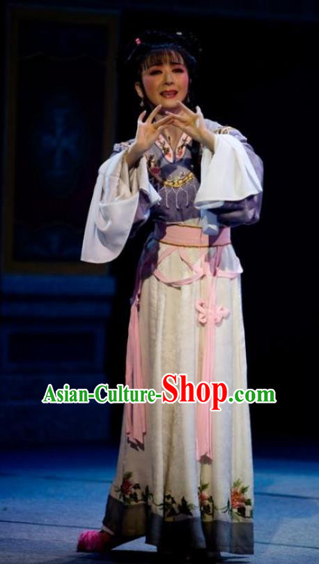 Chinese Shaoxing Opera Young Lady Tang Meifen Dress Apparels and Headdress The Number One Scholar Is Not Love Yue Opera Hua Tan Garment Costumes