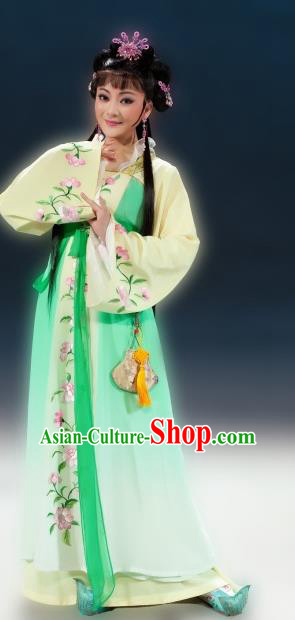 Chinese Shaoxing Opera Hua Tan Green Dress and Headpieces Butterfly Love Monk Yue Opera Young Lady Xiang Ning Apparels Garment Costumes