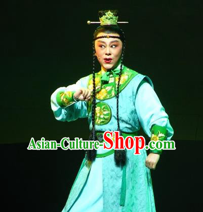 Chinese Yue Opera Prince Green Garment Butterfly Love Monk Apparels and Headpieces Shaoxing Opera Xiaosheng Young Male Costumes